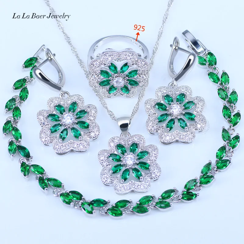Buy L&B Green Created Emerald White Zirconia Silver