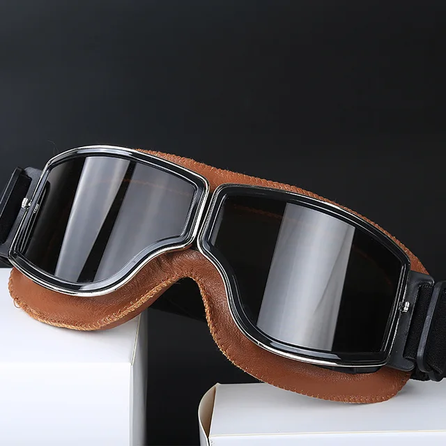 Latest Vintage Leather Motorcycle Goggles Collapsible Harley Goggles