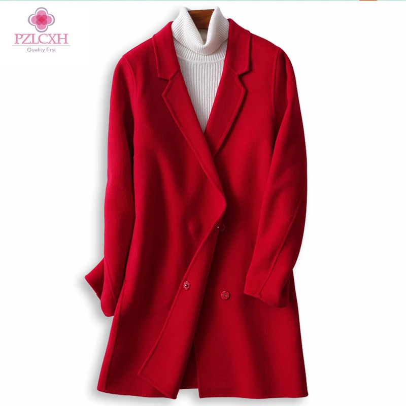 sky bean pink red Blue De Nouvelles Automne Hiver Veste Chaud 2017 Green Gamme Femmes Longue Black Boutonnage Pzlcxh gray Laine Zl0877 Double Haut Mode À gw1xS