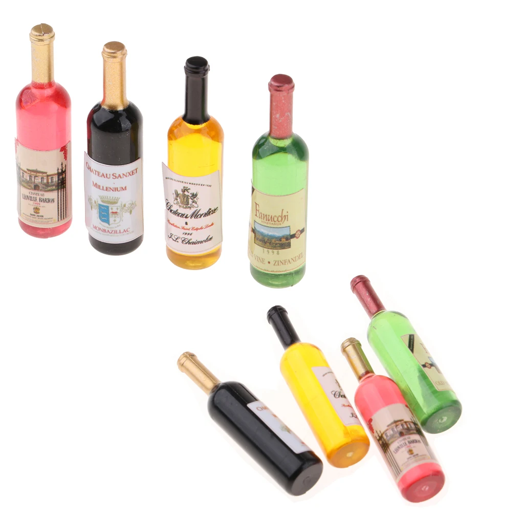 Pack of 8 Dollhouse Miniature Wine Bottle Wine Bottles Model for 1:12 scale