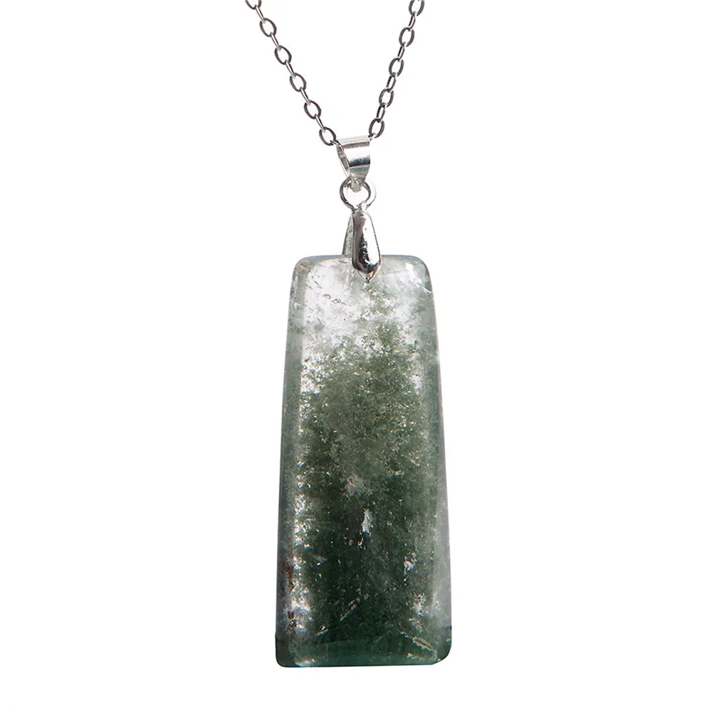 

Natural Green Phantom Quartz Crystal Pendants Fashion Ghost Stone Rectangle Bead Female Jewelry Bijoux Pendant Necklace
