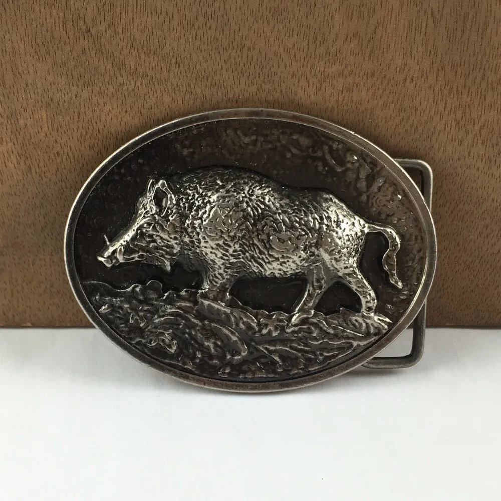 BuckleClub retro 3D wild boar jeans gift belt buckle FP-03570-1 antique silver finish for men 4cm width loop drop shipping | Дом и сад