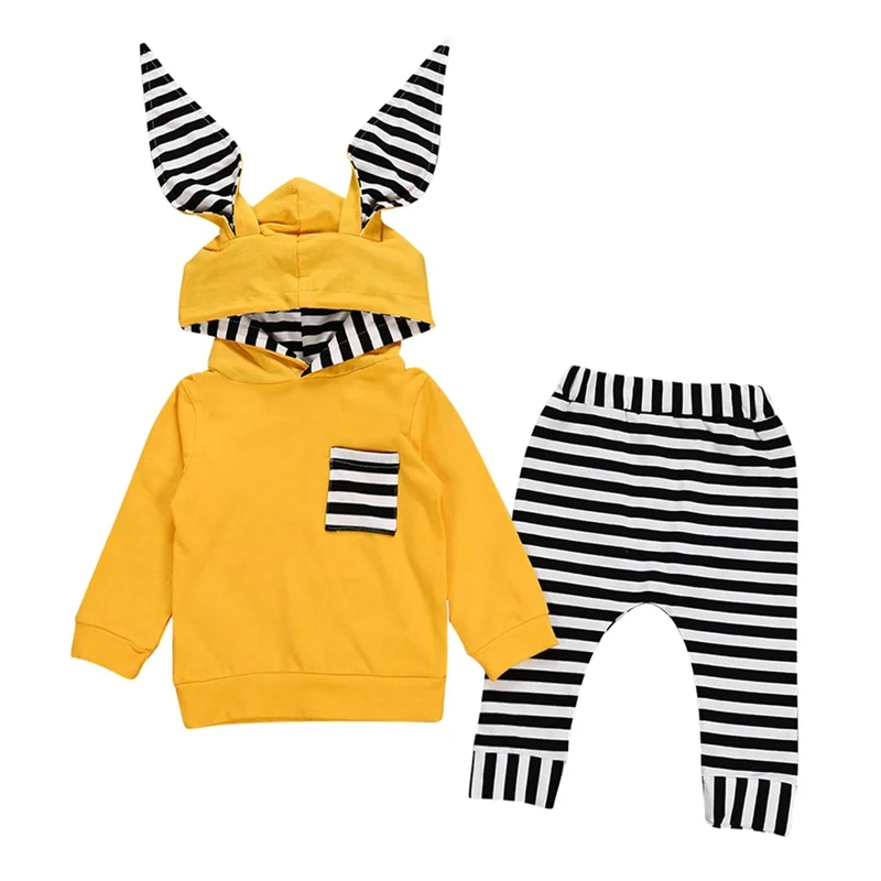 Autumn Baby Girls Clothes Cute Animal Ear Design Sweatshirt Striped Trousers Casual Outfits Clothes
