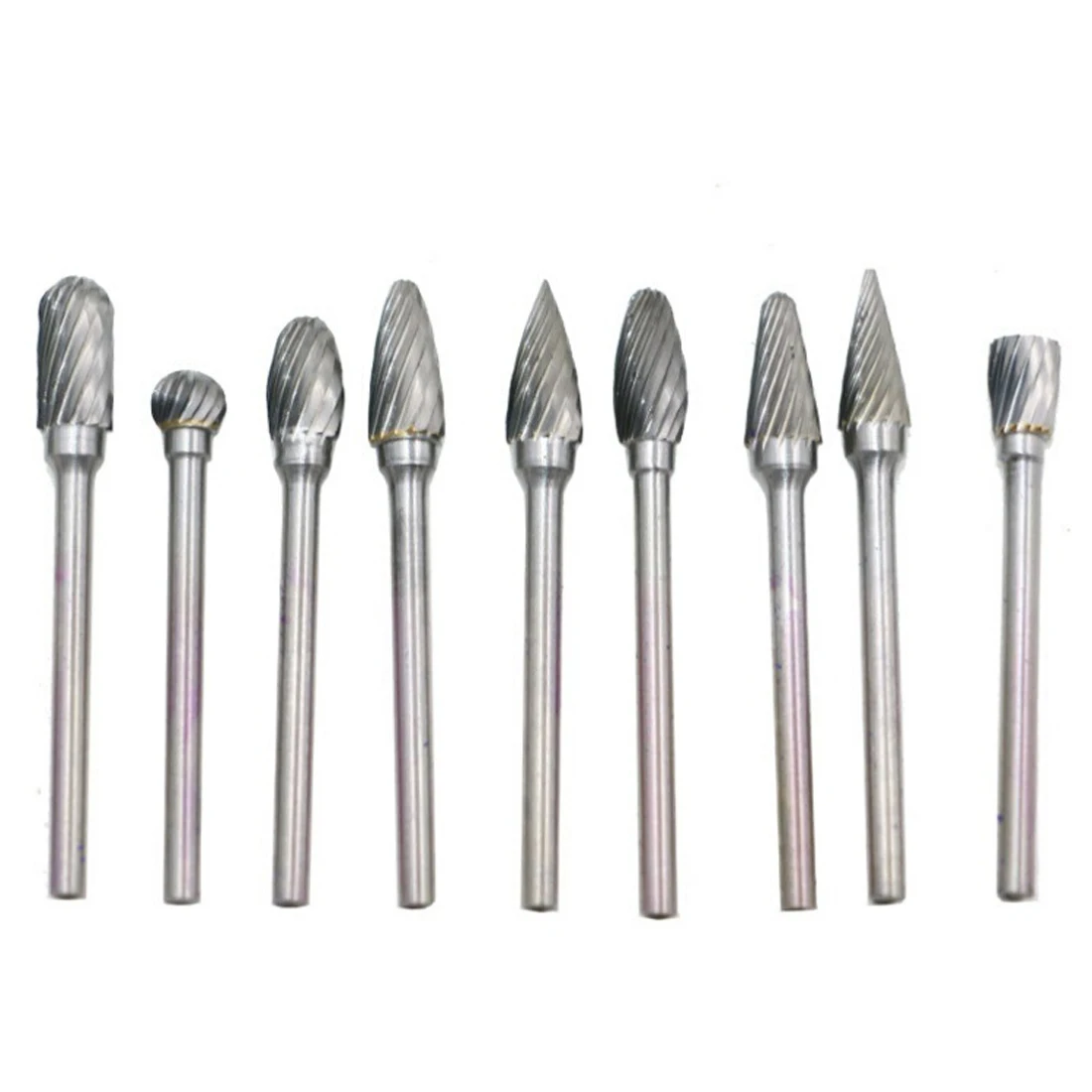 

10pc 1/8" Shank Tungsten Carbide Milling Cutter Rotary Tool Burr Double Diamond Cut Rotary Dremel Tools Electric Grinding