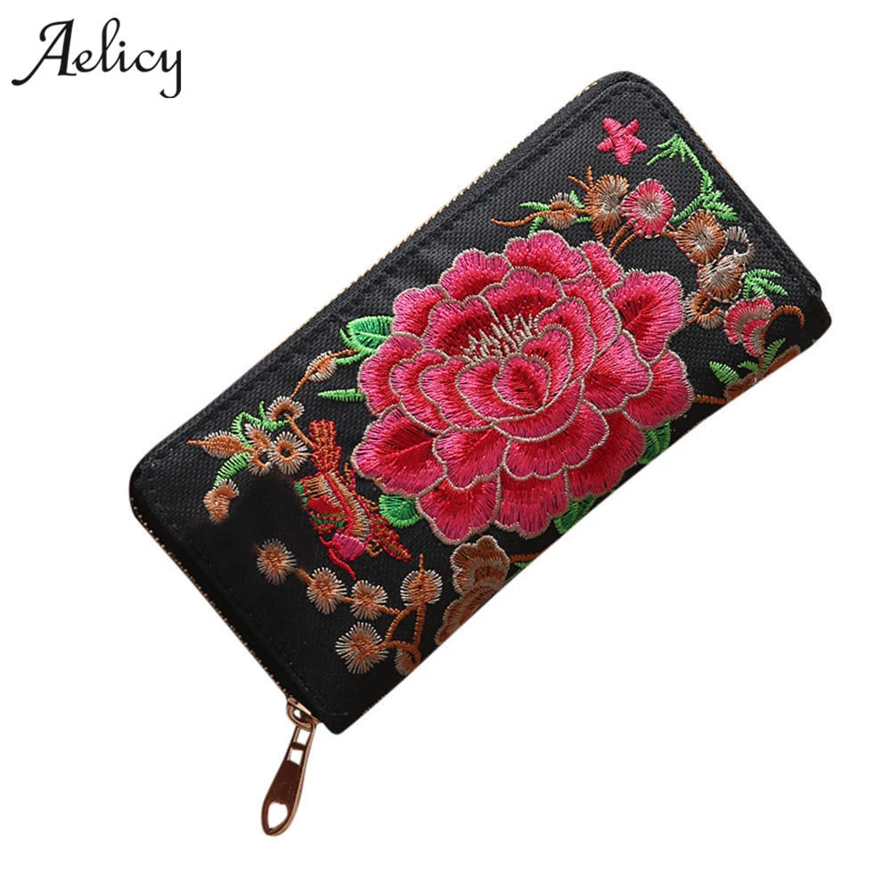 Aelicy, de lujo, nueva flor monedero bordado, hecho a mano étnico con flores bordadas, moda para mujeres, cartera larga, bolso de mano para teléfono|Carteras| - AliExpress