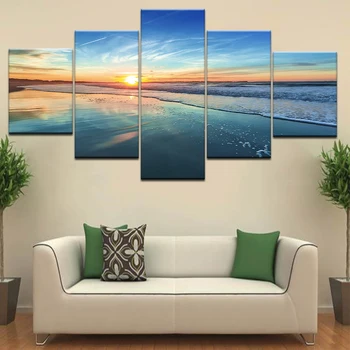 

Canvas Paintings Living Room Home Decor 5 Pieces Ocean Beach Sea Waves Pictures Sunrise Seascape Poster Modular Wall Art Frame