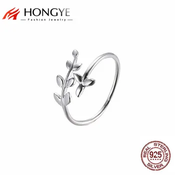 

HONGYE Classic Charms Jewelry Cute Leaf Feather Patterns Ring Vintage Bague Argent 925 Silver 2018 Women Fashion Accessories