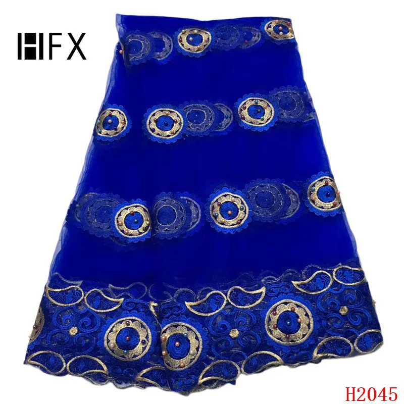 

HFX 2019 High Quality Nigerian Lace Fabrics Latest Beaded Mesh African Lace Fabric Bride Guipure French Net Lace Fabric F2045