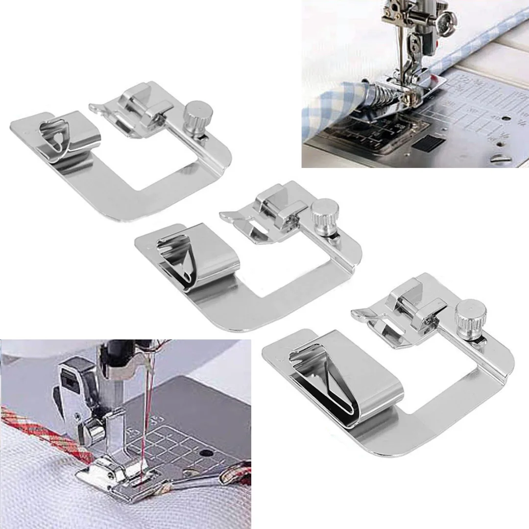 

3pcs Sewing Machine Hemmer Foot 1/2" 3/4" 1" Ruffler Wide Rolled Hem Foot Set For Sewing Tools