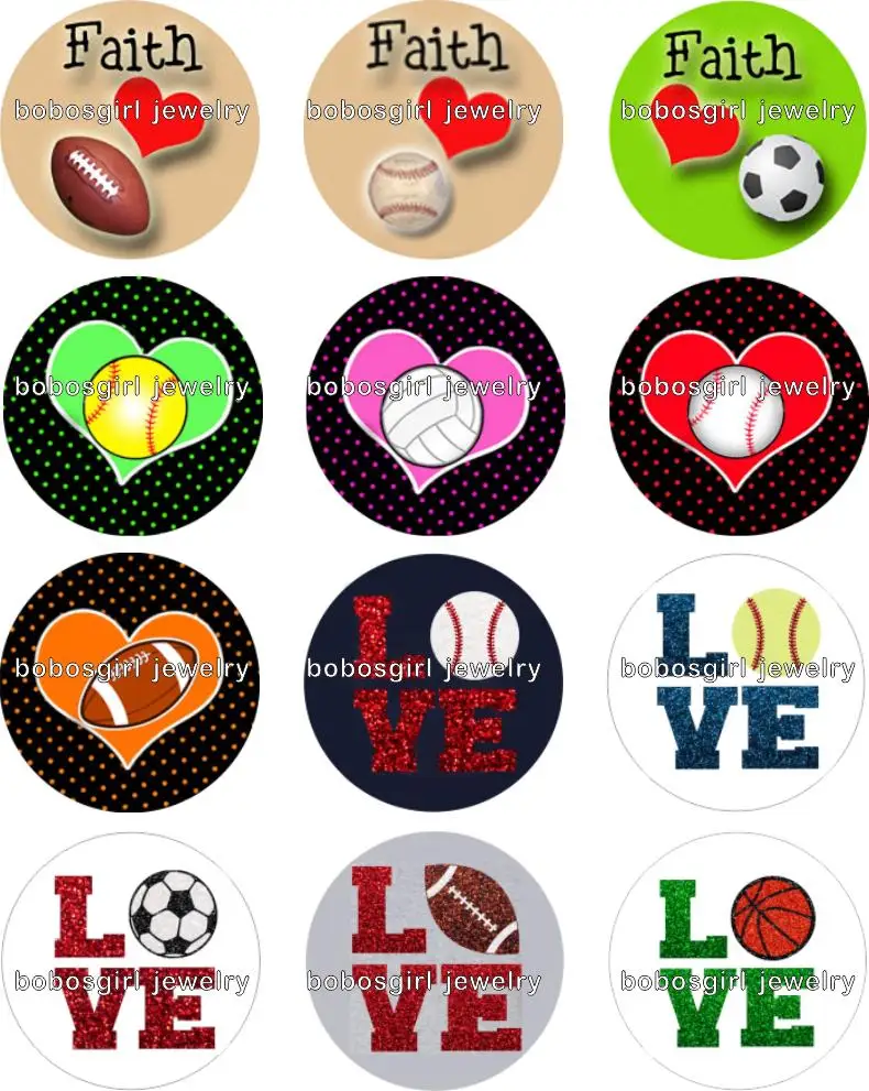 

Football Baseball FAITH LOVE snap button Jewelry photo Round cabochon flat back Gl211