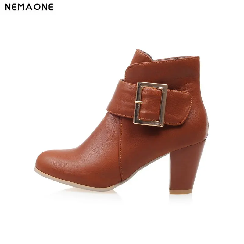 

NEMAONE New 7cm Heels women boots black brown beige ladies dress shoes spring autumn shoes woman large Size 43