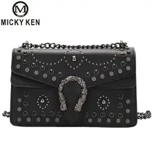 Новинка, модная сумка с заклепками, Ретро стиль, цепи, сумки для женщин, сумки-мессенджеры, женская сумка через плечо, известная брендовая дамская сумка, Bolsos Mujer