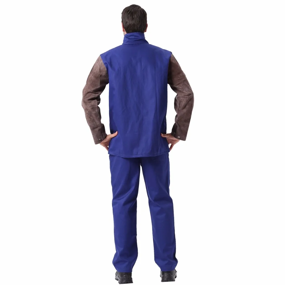 

Welding Jacket Flame/Heat/Abrasion Resistant Hybrid Cowhide Leather & FR Cotton Long Sleeve CE Approved Worker Jacket Apparel
