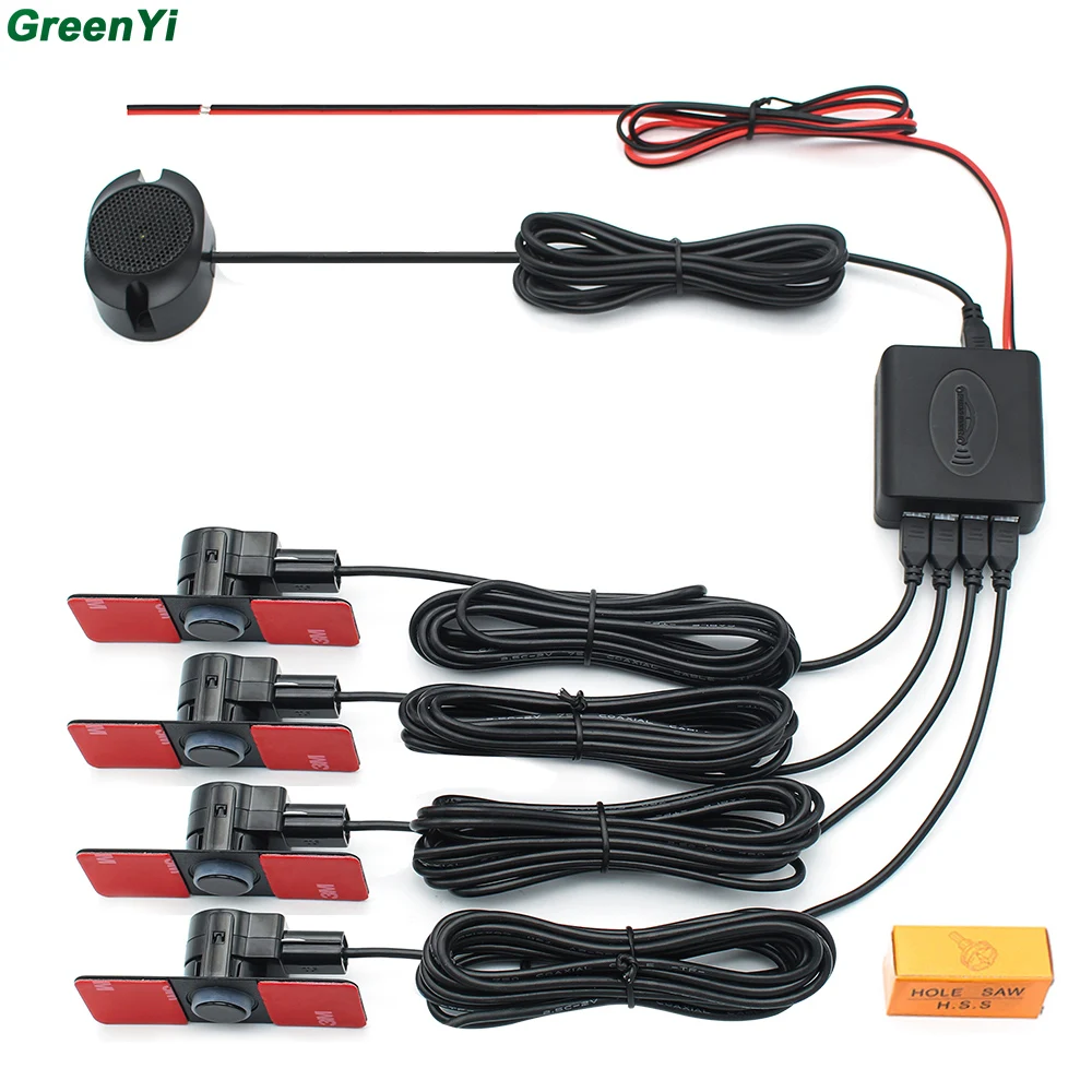 Prix pour Capteurs de Stationnement de voiture Parktronics 4 Noir/Argent/Blanc 13mm Plat Capteurs Radar De Secours renversé Son Buzzer Alarme Sonore réglable Prix pour Capteurs de Stationnement de voiture Parktronics 4 Noir/Argent/Blanc 13mm Plat Capteurs Radar De Secours renversé Son Buzzer Alarme Sonore réglable