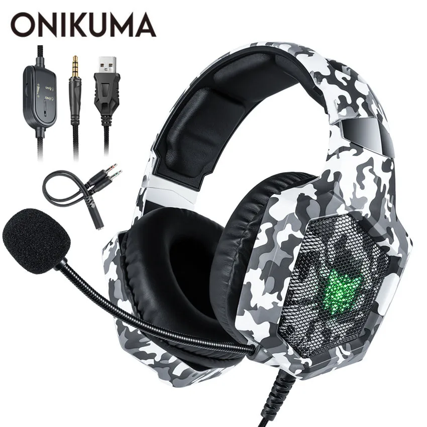 Продажа ONIKUMA K8 PS4 гарнитура шлем Проводные PC Gamer Стерео Игровые наушники с микрофоном светодиодный свет для XBox One ноутбука планшета