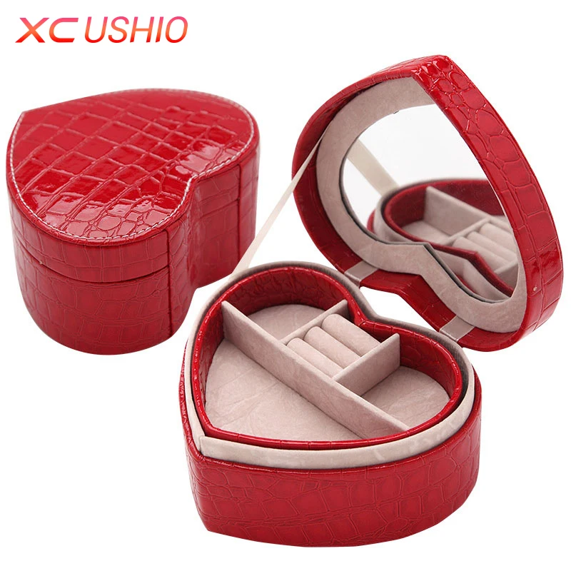 Heart Shape Jewelry Display Box Crocodile Pattern PU Leather Jewellery Storage Organizer Detachable Casket|jewellery storage|jewellery koreajewellery