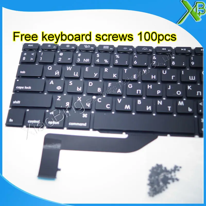  Brand New Small Enter RS Russian keyboard+100pcs keyboard screws For MacBook Pro Retina 15.4