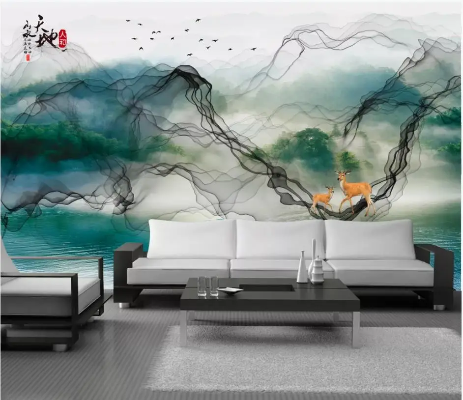 beautiful scenery Modern minimalist abstract artistic conception line landscape painting new Chinese mural TV background wall beautiful scenery Modern minimalist abstract artistic conception line landscape painting new Chinese mural TV background wall