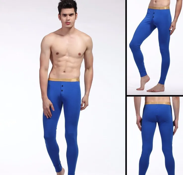 WJ зимнее сексуальное термобелье, мужское длинное нижнее белье, мужские флисовые штаны, мужские теплые повседневные штаны с передней пряжкой для сна, низ