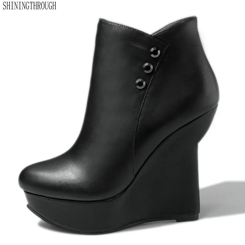 

100% Real Leather wedges high heels Women boots shoes Woman platform Brogue Shoes Ladies Boots Women Chelsea Boots