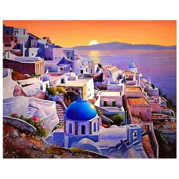 

Diy diamond painting kits 40x30cm Santorini in Greece square full diamond rhinestone decorative painting Free shipping