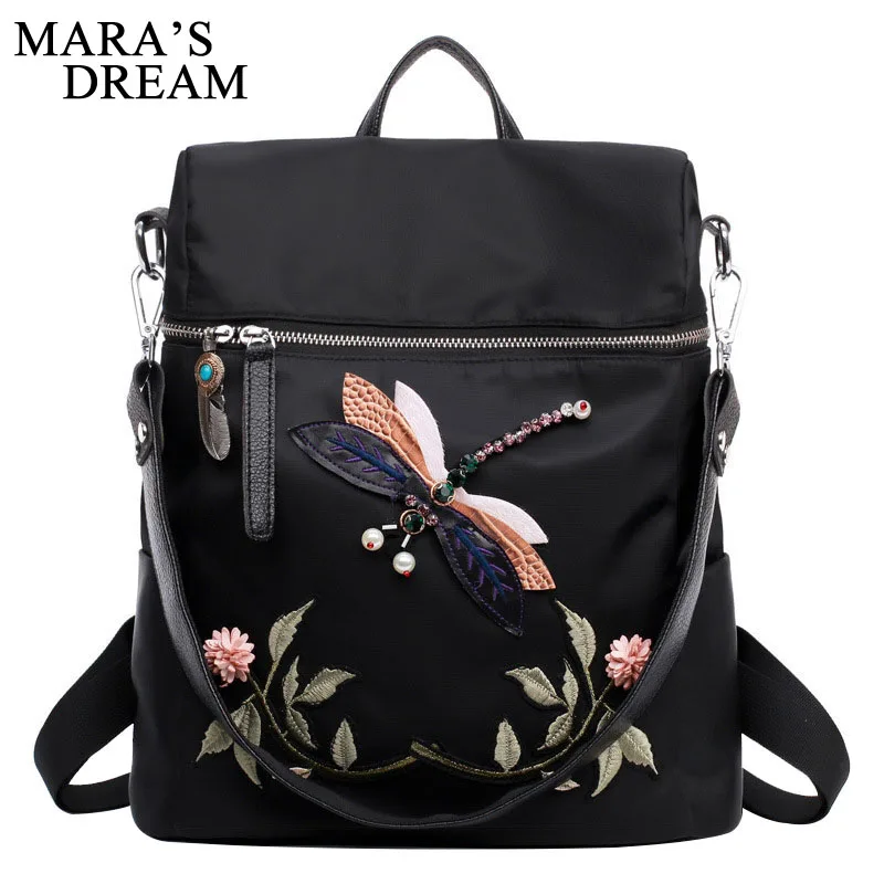 

Mara's Dream Fashion Backpack Women Oxford School Bags For Teenage Girls Dragonfly Embroidery Functional Travel Female Backpack
