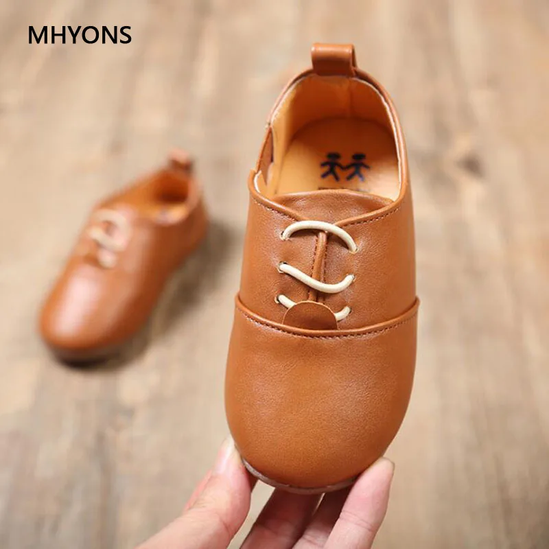 

MHYONS 2019 New Girls Leather Shoes Kids Footwear Boys Girls Vintage Princess Single Shoes Children School Flat Soft Peas Shoes