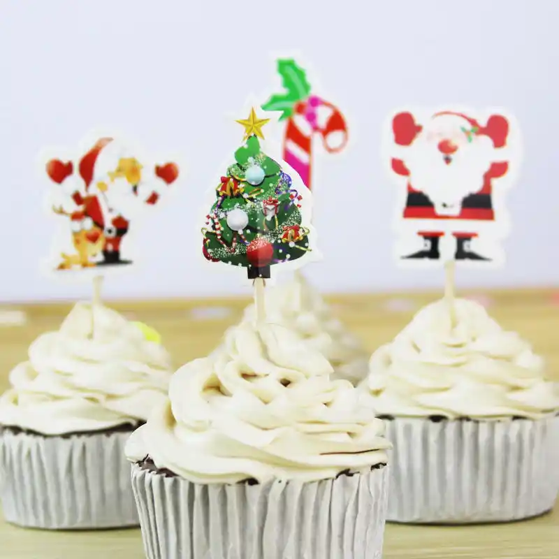 См 24 шт. 9 см бумага торт топперы Рождество Санта Клаус дерево костыль трость форма день рождения новый год торт десерт аксессуары