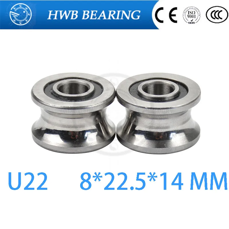 

Free shipping 2pcs U Groove Ball Bearing Guide Track Roller Bearings U22 8*22.5*14.5*13.5mm wheel ball bearing U-22