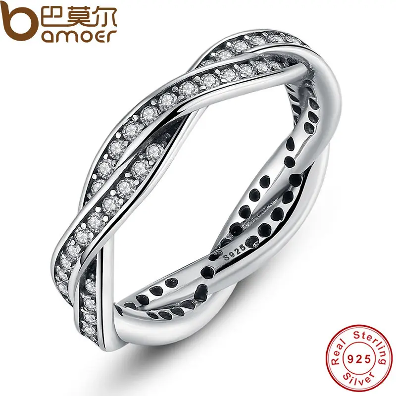 

925 Sterling Silver BRAIDED PAVE SILVER RING with Clear CZ Authentic Twist Of Fate Stackable Twisted Ring Jewelry PA7116