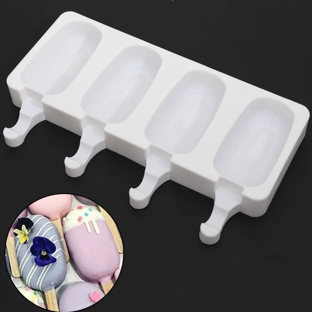 4 Cavities DIY Silicone Freezer Ice Cream Mold Pop Lolly Tray Ice Cube maker Tool candy bar Making Juice Popsicle Molds Stickers 4 Cavities DIY Silicone Freezer Ice Cream Mold Pop Lolly Tray Ice Cube maker Tool candy bar Making Juice Popsicle Molds Stickers
