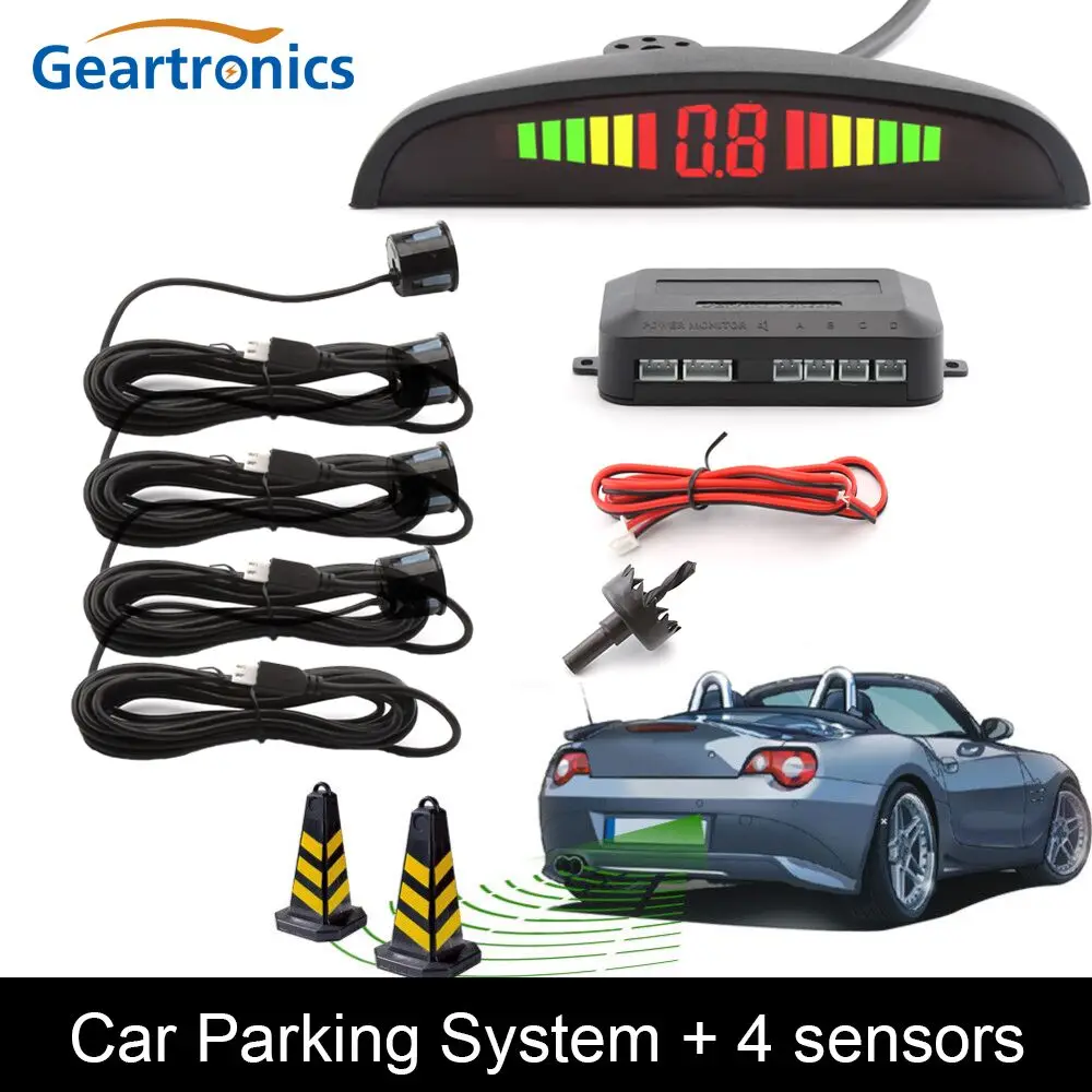 Car LED Parking Sensor Kit 22mm Sensors Backlight Display Reverse Backup Radar Monitor System Auto Parktronic 12V Black White