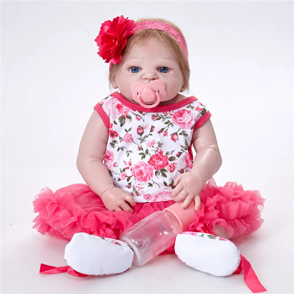 

55CM Full Silicone Dolls Reborn Full Vinyl Body Boneca BeBe Reborn Doll With Princess Dress SF5523 Toys for Children Baby Doll