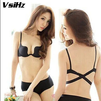 

Sexy low-cut deep U push up bra. Backless beauty back girls underwear fashion one piece Seamless bra B cup Hot W type