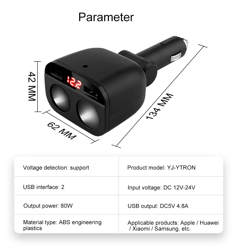 AOSHIKE 2 Way QC Зарядное устройство адаптер для автомобильного прикуривателя 12 V-24 V Splitter гнезда Подключите светодиодный с 2 портами(стандарт 3A для телефона MP3 DVR