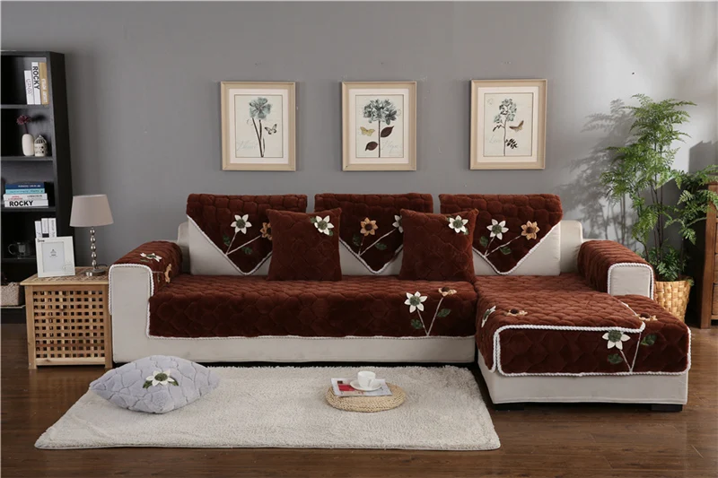 Флокированный цветочный чехол для дивана утолщенный плюшевый чехол нескользящий чехол для дивана для гостиной угловой секционный чехол для дивана полотенце