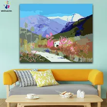 DIY картинки для раскраски по номерам с цветами дорожная картина с написанным пейзажем Рисование по номерам в рамке дома