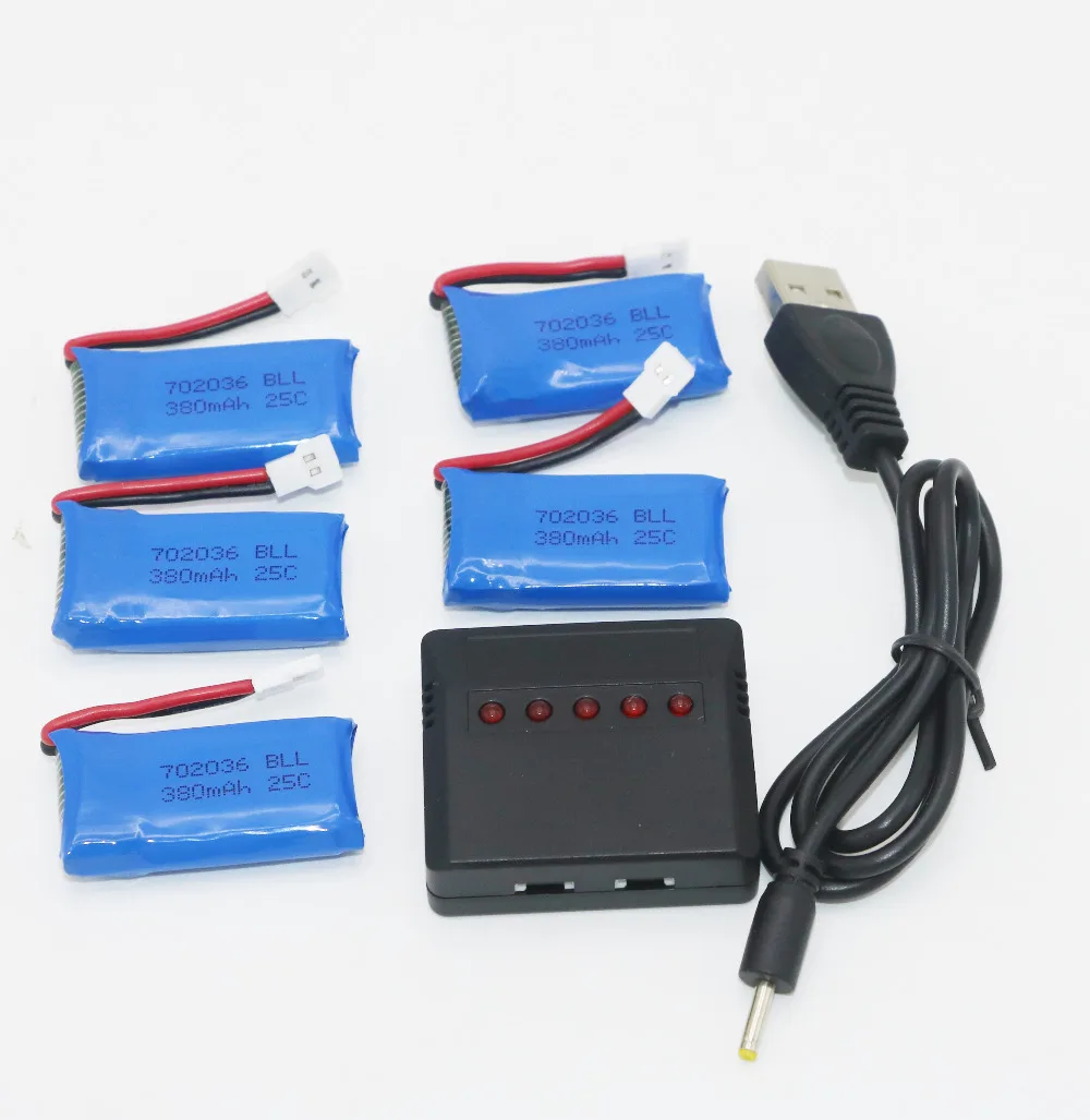 Зарядное устройство 5 в 1 для Lipo шт. 3 7 В 380 мАч 25C батарея Hubsan X4 H107 H107L H107C H107D V252 JXD385 X11C
