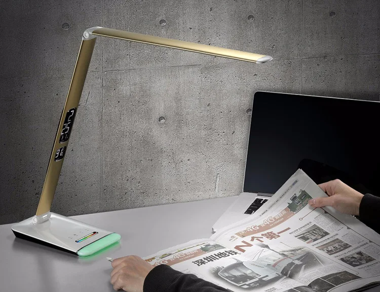 12 Вт деловая алюминиевая диммируемая Светодиодная лампа дневного света офисный складной настольный светильник с RGB красочным основанием календаря дисплей