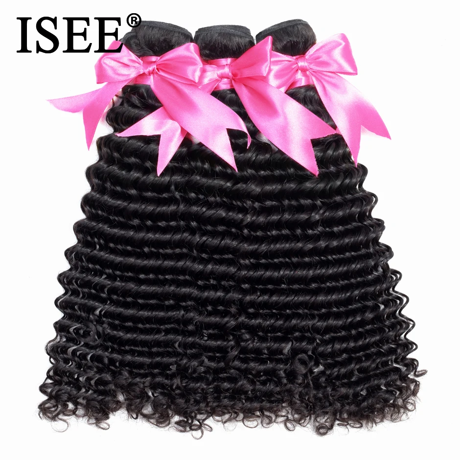 ISEE HAIR Mongolian Deep Curly Hair Extensions 100% Human Hair Bundles Free Shipping Nature Color Can Buy 1/3/4 Remy Hair Weave
