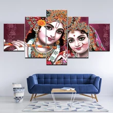 Canvas Painting Shri RADHA & KRISHNA Beautiful 5 Pieces Wall Art Painting Modular Wallpapers Poster Print living room Home Decor radha