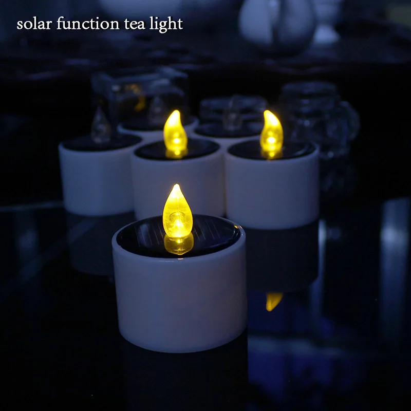 Set of 6 Yellow Solar Power LED Candles/Flameless Electronic Solar LED