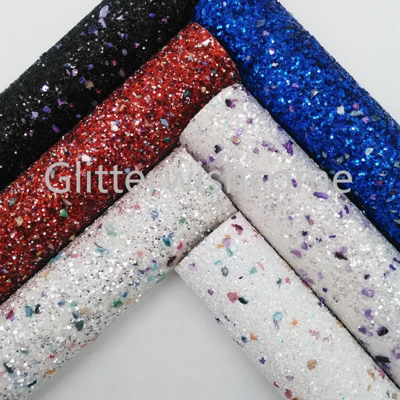 

Glitterwishcome 21X29CM A4 Size Vinyl For Bows Chunky Glitter Leather with Color Stones for Bows, GM365A