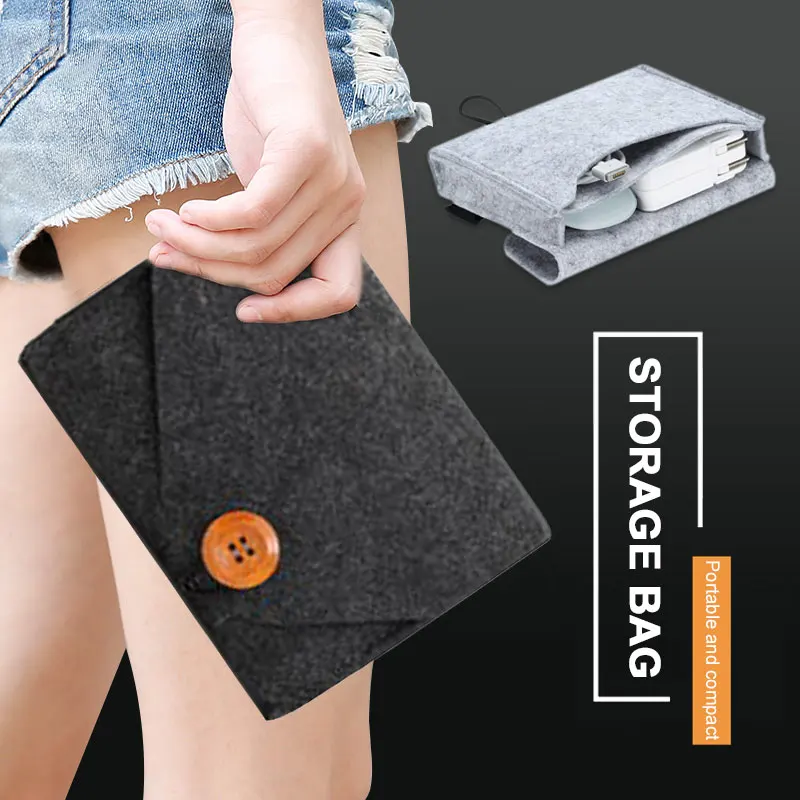 

SOLEDI Storage Data Cable Travel Organizer Case Wool Felt Convenient Unisex Space-Saving Practical Durable Home Fashion