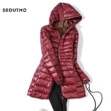 SEDUTMO, chaquetas largas Ultra ligeras de Invierno para mujer, chaquetas de plumón de pato de talla grande 7XL, chaqueta acolchada, Parkas entalladas con capucha ED621