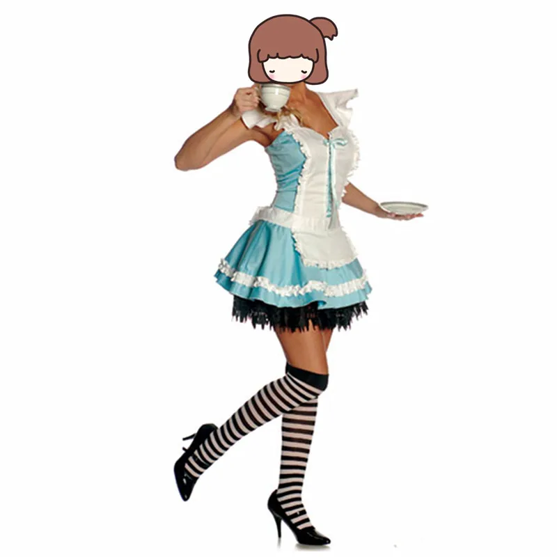 Blue Maid Costume Dress Japanese Anime Cosplay Maid Costume Halloween