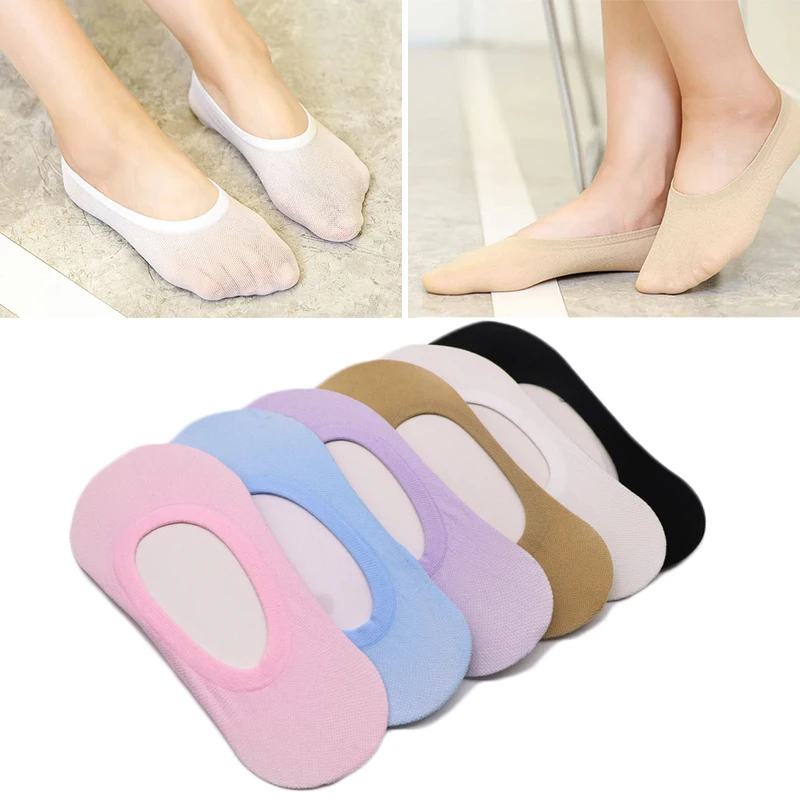 1/3/4Pairs Women Silicone Invisible Cotton Socks Slippers for Girls Summer Thin Boat Socks Non Slip Low Cut Ankle Sox Calcetines