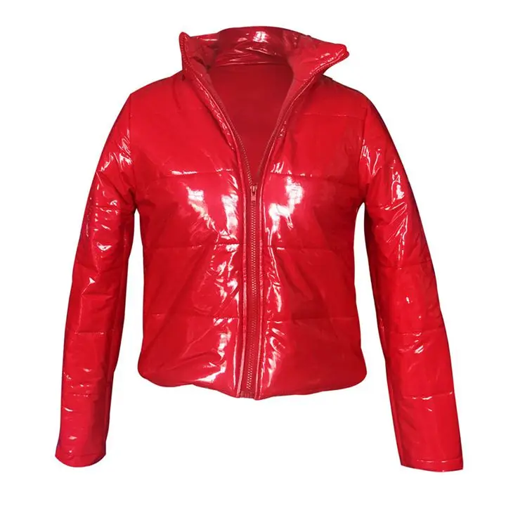 HAOYUAN размера плюс из искусственной кожи пузырь пальто теплая одежда короткая парка стеганая куртка верхняя одежда женская зимняя куртка с длинным рукавом для женщин - Цвет: Красный