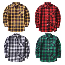 Модная детская рубашка в клетку; сезон весна-осень; Верхняя одежда для мальчиков; топы для малышей; хлопковые Блузки повседневные рубашки с отложным воротником для девочек-подростков