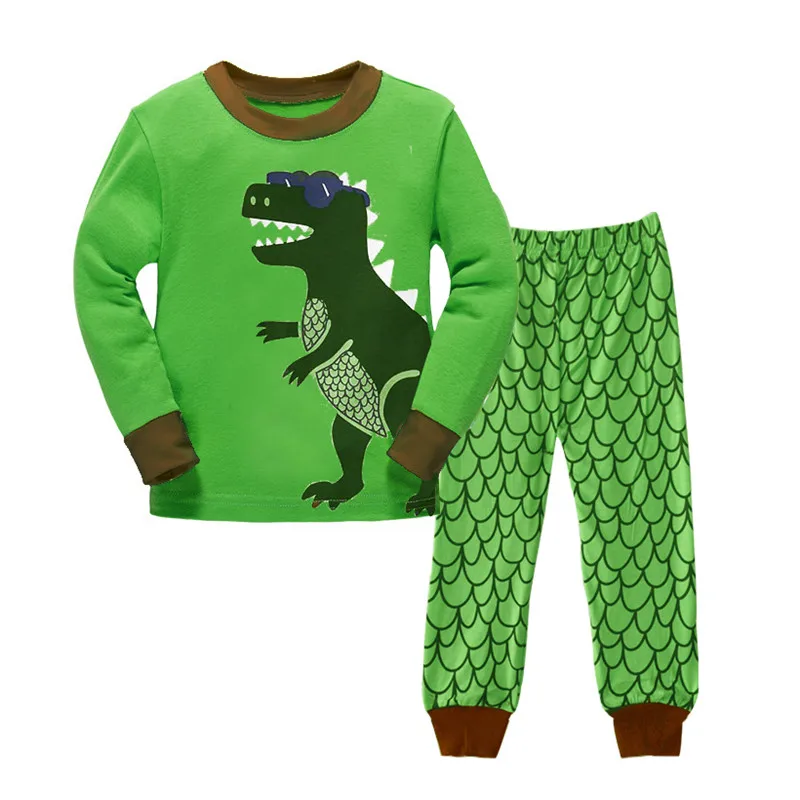 Детский пижамный комплект, пижама с динозавром для мальчиков, хлопок, одежда для сна для девочек, одежда для сна с мультяшным автомобилем, милые пижамы для девочек, детские пижамы